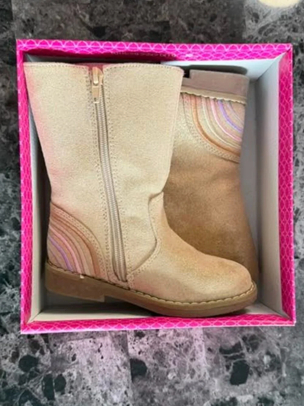 Kelly & Katie Girls Size 10 M Tan Faux Suede Rainbow Boots Mid-Calf